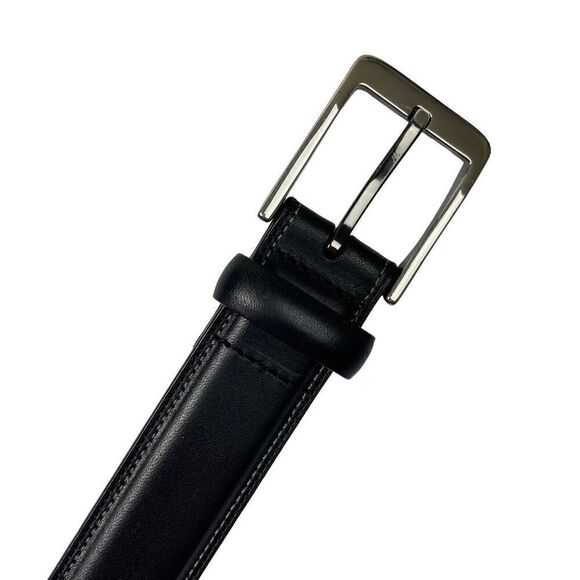 Perry Ellis NWT Black Leather Belt Silver Tone Buckle Size 38 - Picture 2 of 7